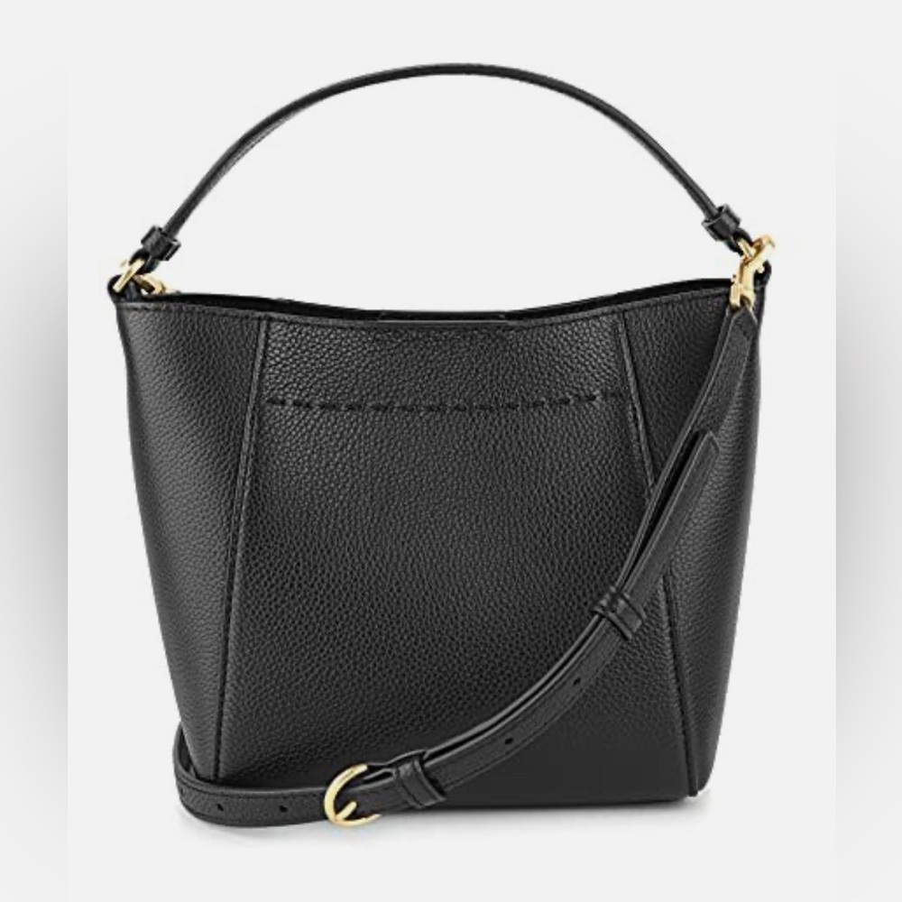 Tory Burch Black Pebbled Leather Bucket Shoulder Bag with Gold Hardware - Picture 2 of 4